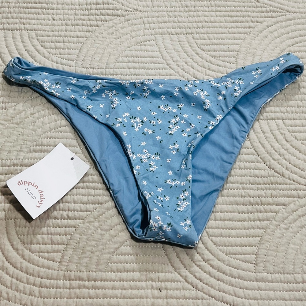 NWT Dippin Daisys blue flower bikini bottom with full coverage